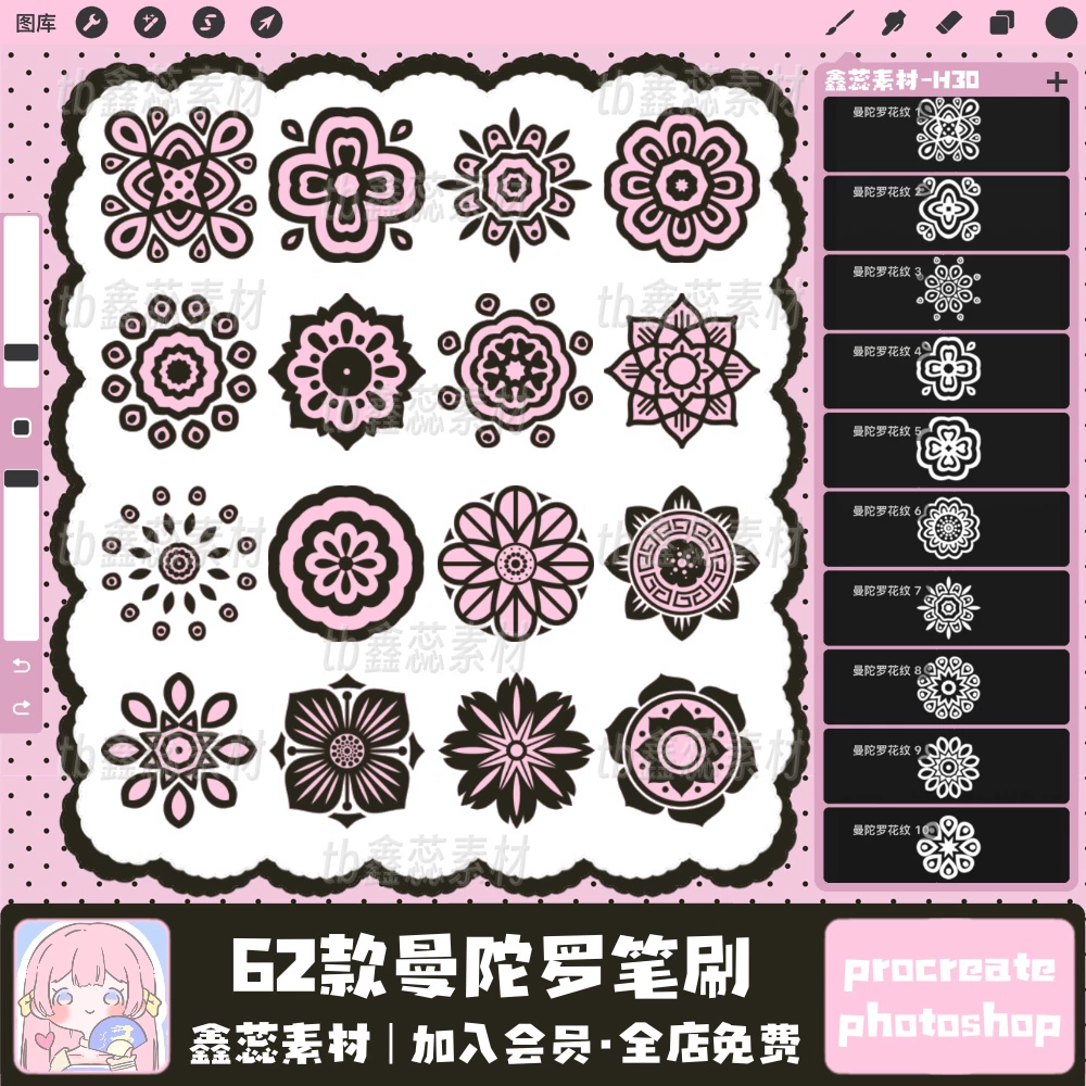 Mandala Paper-cut Patterns Ethnic Textures Totems Traditional Elements Brushes for Procreate