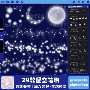 Brushesdreamystarry Skystarsmoonshooting Starsscenery Brushes for Procreate & Photoshop