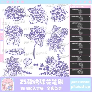Brusheshydrangealine Artflowersflowers Drawingauxiliaryembellishment Brushes for Procreate & Photoshop