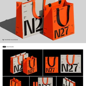 Five high-end trendy brand shopping bag, tote bag - Mockup