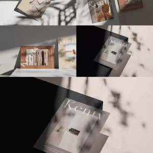 Four A4-sized artistic light and shadow single-page - Mockup