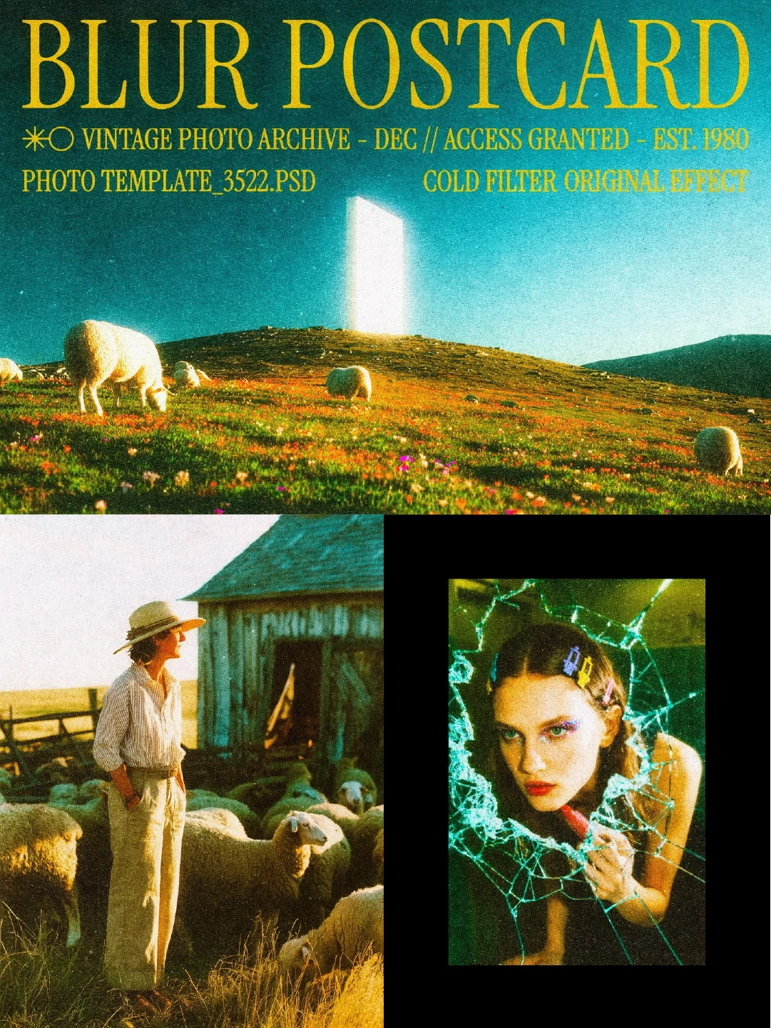 Cool-toned retro blur, film grain, soft - Photoshop Effect