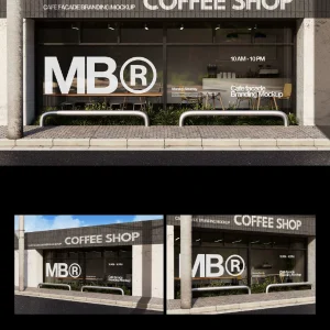 Four modern commercial coffee shop facade brand - Mockup