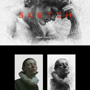 Black and white monochrome sketches, hand-drawn - Mockup