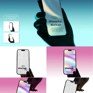 8 Backlit Handheld iPhone UI Design Works, Scene - Mockup