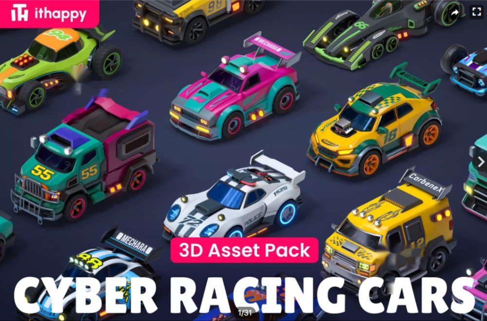 Unity Modular Cyber Racing Cars Low Poly 3D Models 1.2
